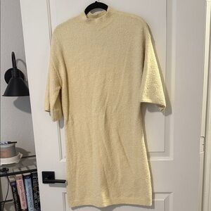Abercrombie & Fitch Cream Textured Short-Sleeve Sweater Dress